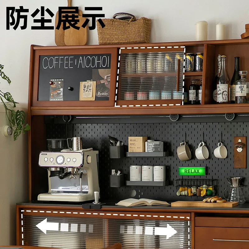 Nordic retro, solid wood dining side cabinet, high cabinet integrated against the wall