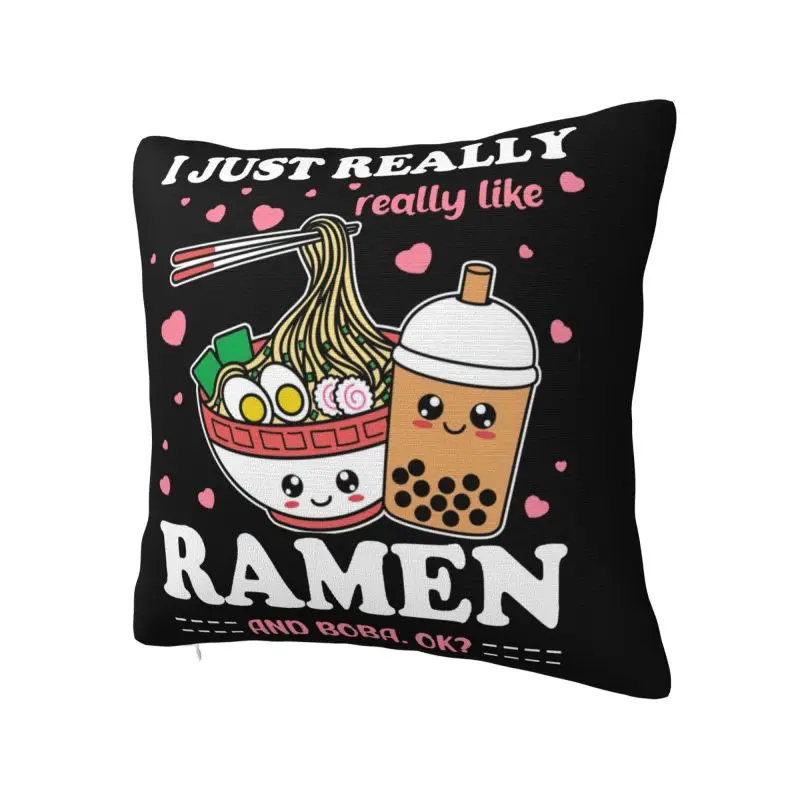 Custom Just A Girl Who Loves Ramen And Boba Cushion Covers Polyester Throw Pillow Case for Sofa Car Square Pillowcase Decoration