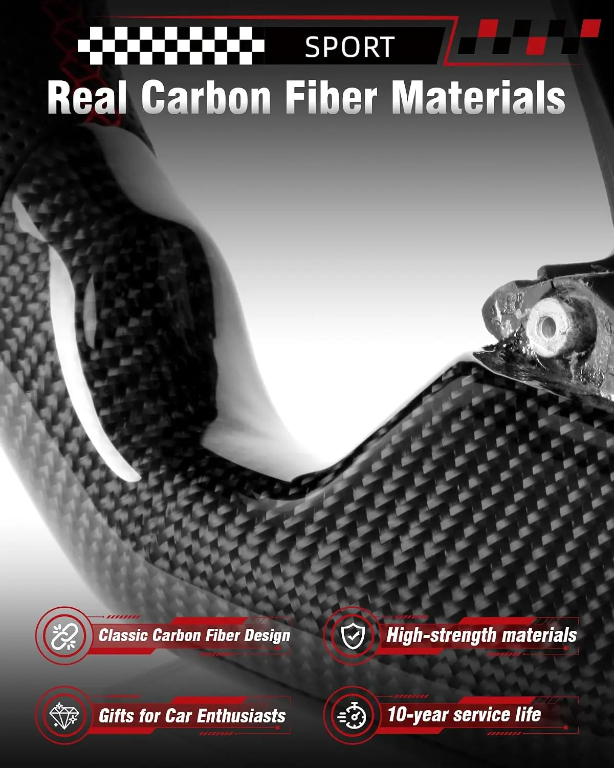 Real Carbon Fiber Steering Wheel for BMW M3 E-Series DCT Edition 2005-2012 D-shaped Flat-bottom Perforated Leather Grip for E90