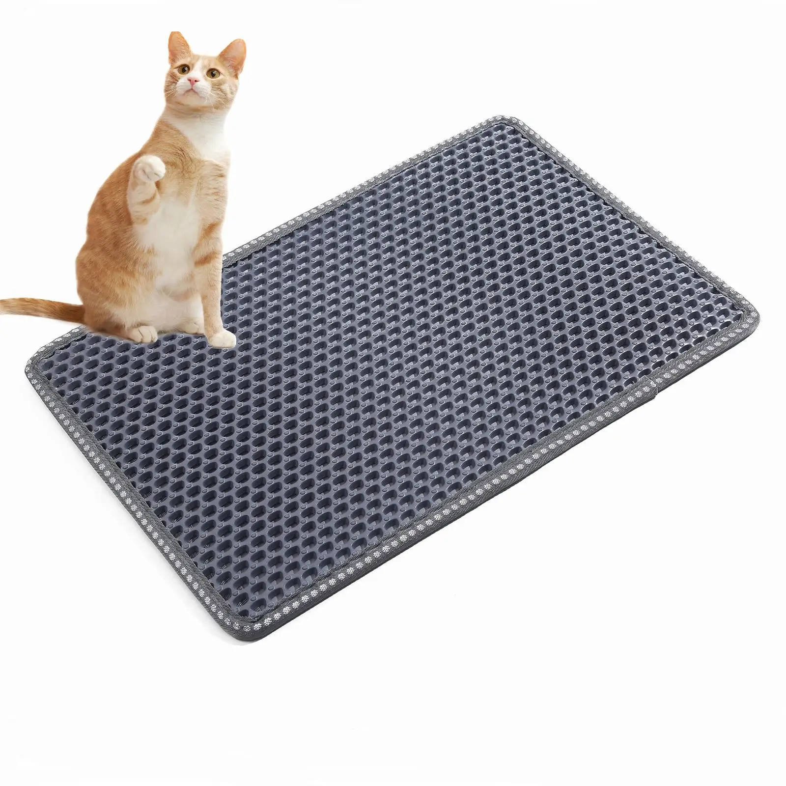 Cat Litter Trap Mat, Dual Layer Design with MiLi Shape Scratching Area, Urine Proof & Easy Clean, 21 x 14, Grey