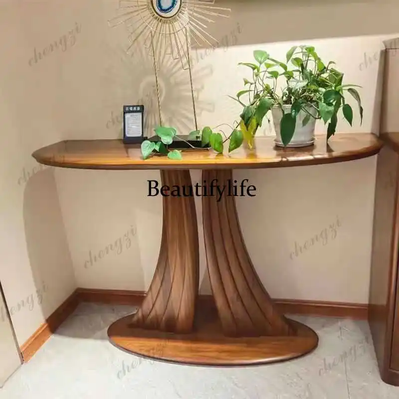 New Chinese-style entrance table, ebony wood table, modern simple wall view table, all solid wood