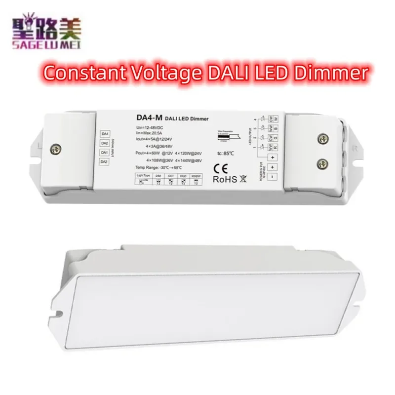 

DA4-M 4CH*5A DALI Dimmer DC12V-24V 1 DALL Address DT6 Dimming DT8 CCT PWM Dimming For Single Color/CCT/RGB/RGBW LED Strip Light