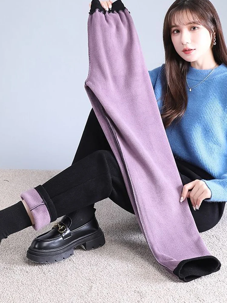 Winter Plush Velvet Lined Corduroy Pants Big Size 5xl Women Casual Thicken Pantalones High Waist Ankle-length Warm Sweatpants