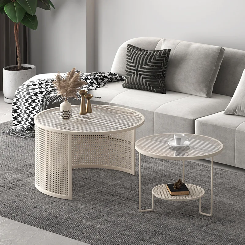 Cream table minimalist round tea table size combination edge sandy wind