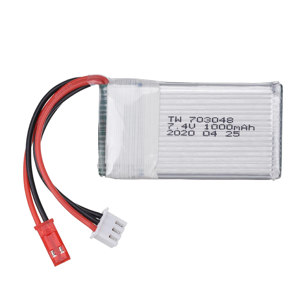 Batterie Lipo pour Hélicoptère, Quadricoptère, Avion, Drone, 7.4V, 1000mAh, cc X601H, JXD391, FTHouseRC