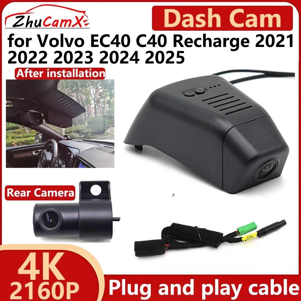 

ZhuCamX for Volvo EC40 C40 Recharge 2021 2022 2023 2024 2025 4K UHD 2160P Car DVR Dash Cam Camera Night Vision Recorder