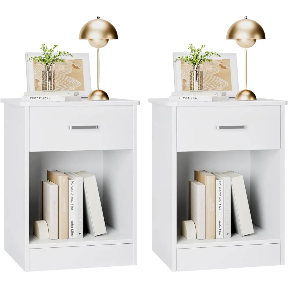 

Nightstand, Set of 2, 2 Tier Nightstand with Drawer and Storage Shelf, Bedside Table End Table, Modern Night Stand for Bedroom