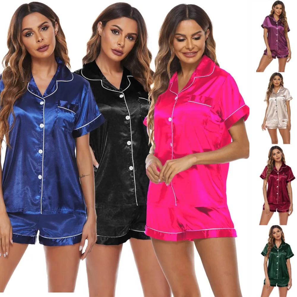 

Womens Silk Satin Pajamas Pyjamas Set Sleepwear Pijama Pajamas Suit Female Sleep Two Piece Set Women's Loungewear Plus Size