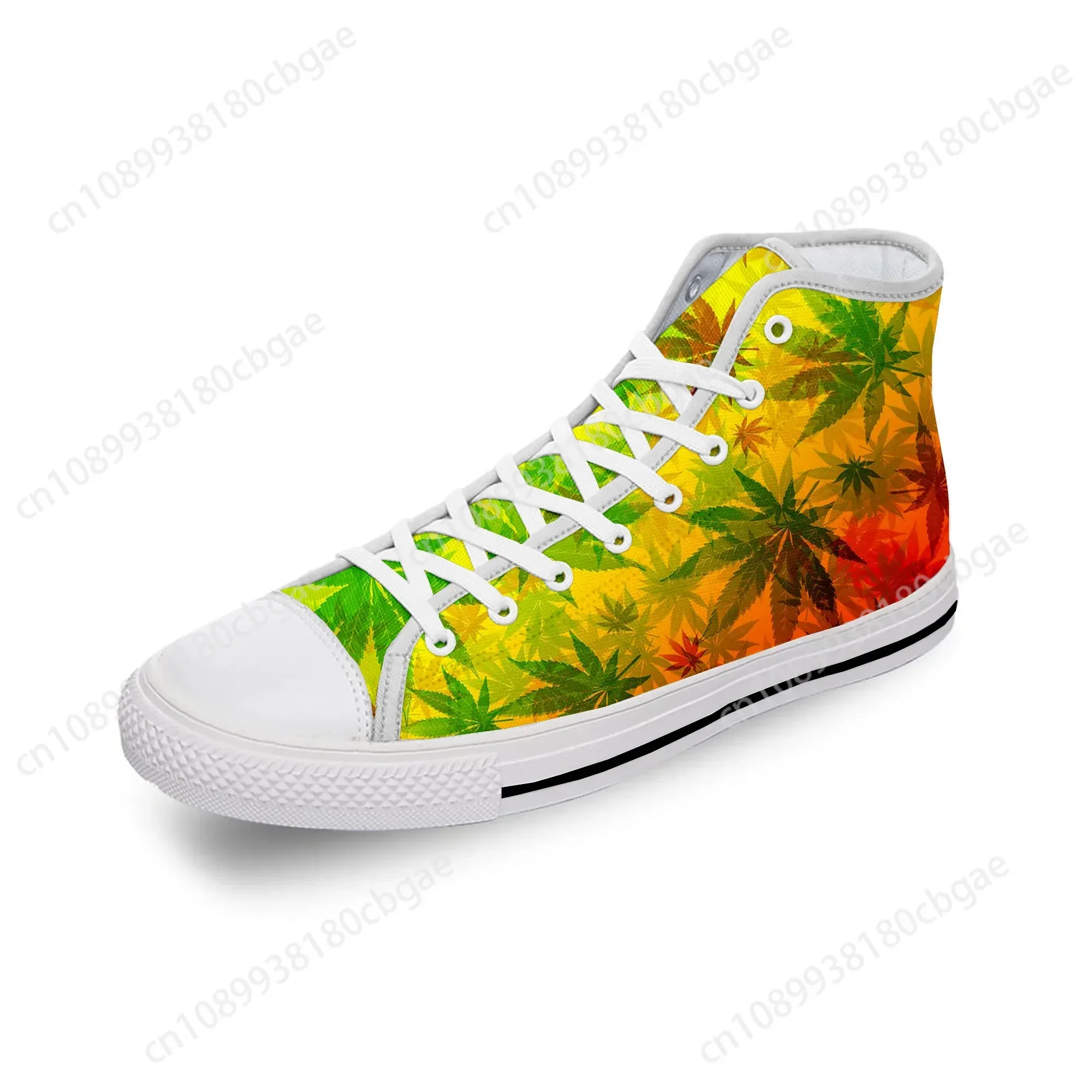 

Reggae Rasta Leaf Pattern Cool White Cloth Fashion 3D Print High Top Canvas Shoes Men Women Lightweight Breathable Sneakers