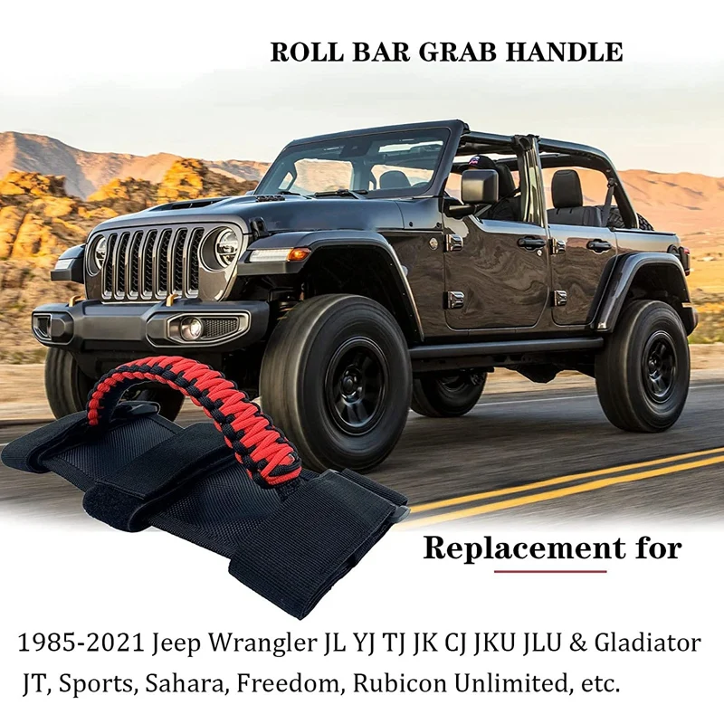 4Pcs/Pack Roll Bar Paracord Grab Handles Grip Handles For Jeep Wrangler JK TJ JL CJ YJ 1985-2021 JT UTV ATV