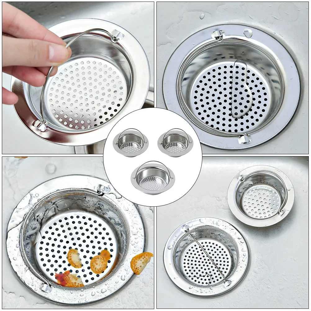 

Набор из 3-х сетчатых фильтров-уловителей для раковины из нержавеющей стали: для сбора волос и пищевых отходов, предотвращение засоров, для кухни и ванной комнаты