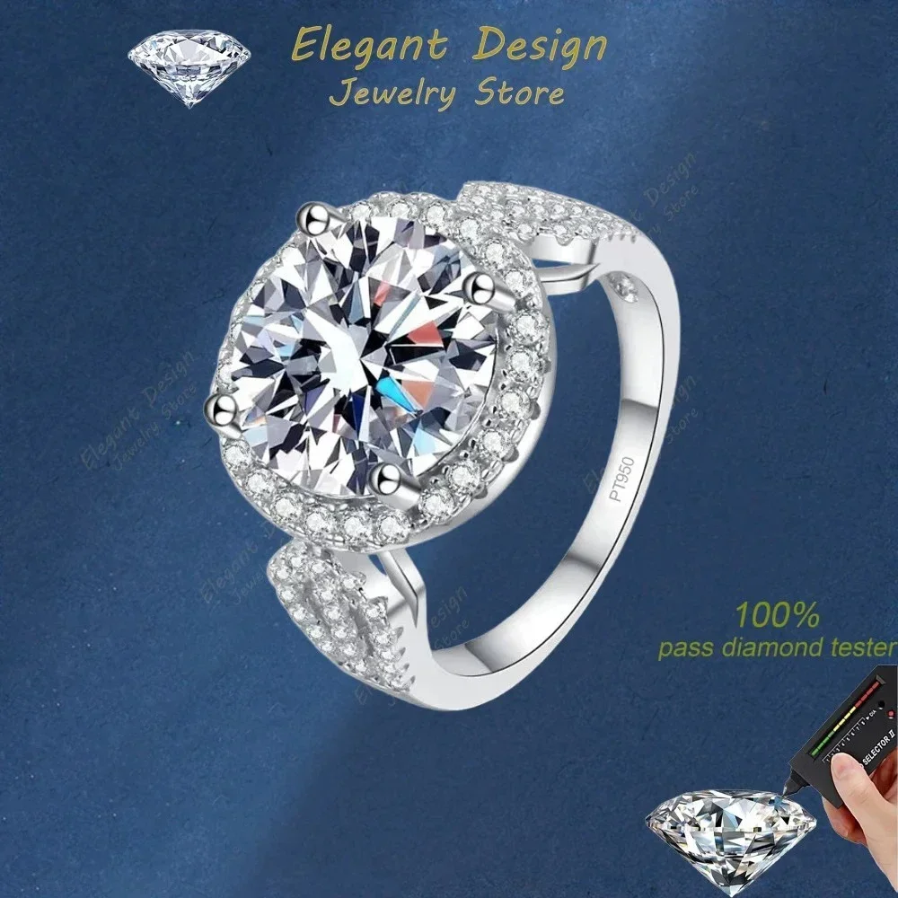 

5 Carat D Color Moissanite Engagement PT950 Platinum Circle Shaped Girl Rings Diamond Women Birthday Gift Wife Wedding Bands