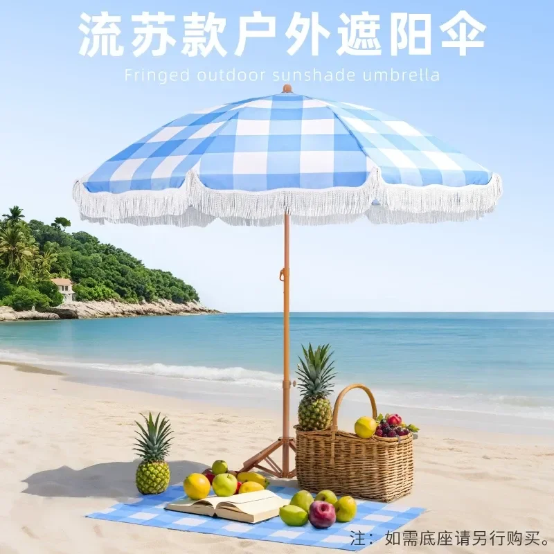 JMZ Beach Umbrella Outdoor Sunshade for Women Lace Fringed Patio Parasol Large Size for Villa Courtyard Pool Terrace Vacation