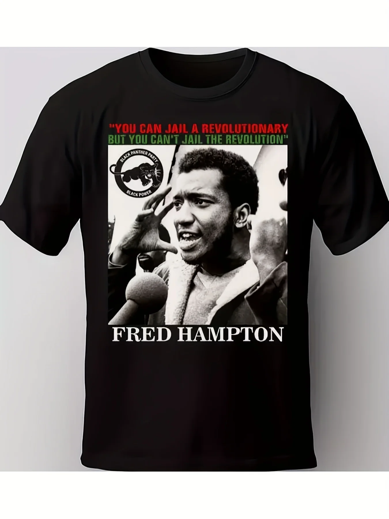 فريد هامبتون تي شيرت. اللون أسود. تي شيرت إصلاح، تي شيرت بلاك بانثر بارتي قطن 220 جرام كاجوال برقبة دائرية #1