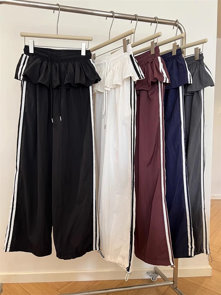 

High Waist Dstring Color Blo Casual Pants Women's Long Trousers Summer Chic Design Sense Patchwork Skirt like Dr