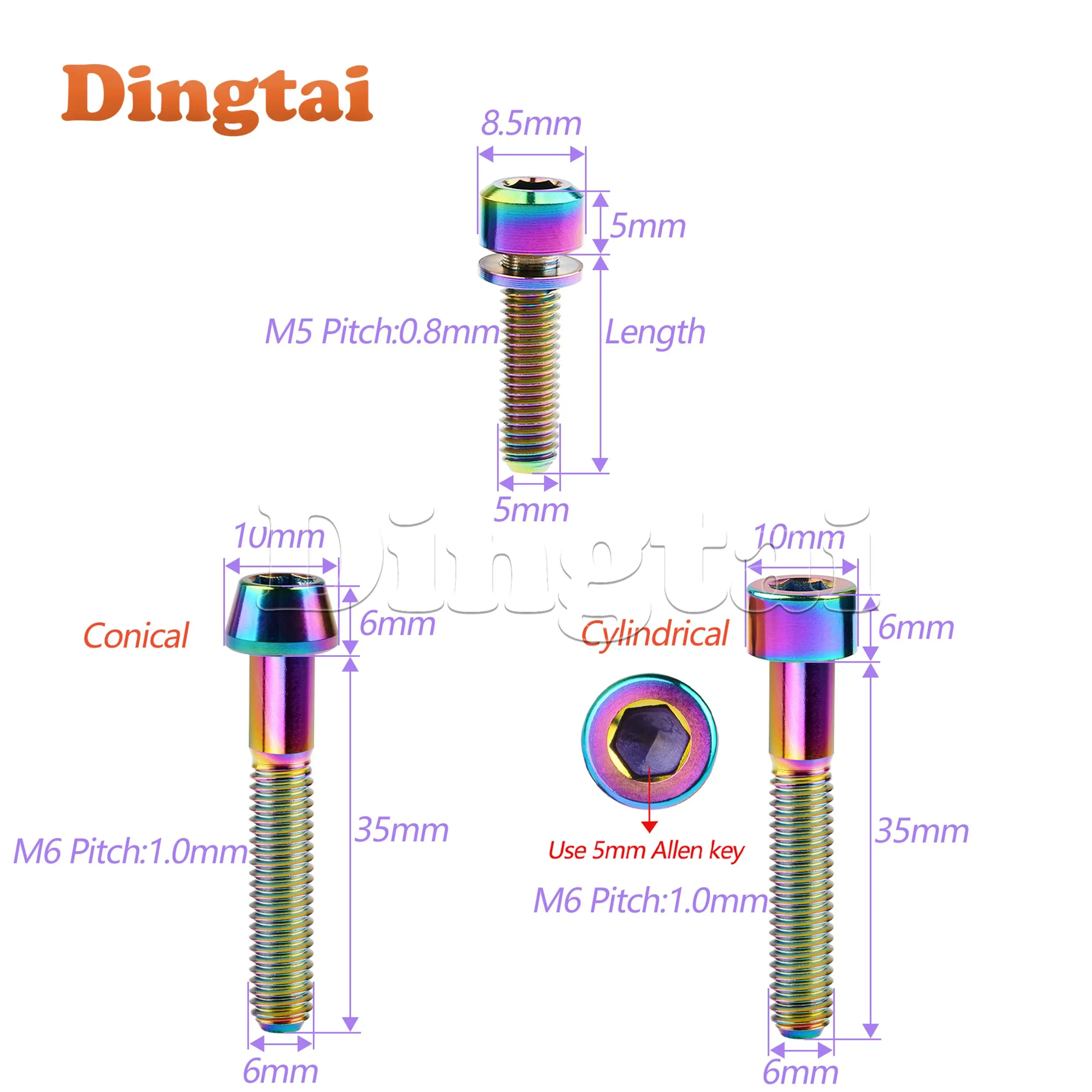 Dingtai Titanium Bolt  1Pcs M6X35mm Square/Taper Hex Bolt + 6 Pcs M5X16 18 20mm Bolt with Washer Bike Stem Accessories