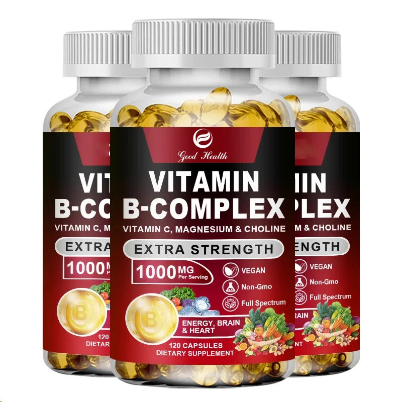 مكمل فيتامين ب المركب - B1، B2، B3، B5، B6، B7، B8، B9، B12 مع فيتامين C، الكولين، الإينوسيتول - الطاقة والدماغ والقلب