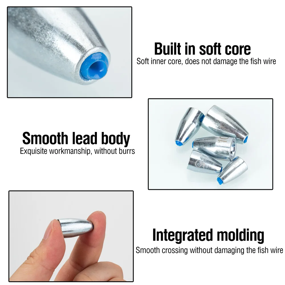 20 قطعة ثقالة دودة الرصاص 3.5 جرام-20 جرام ثقالة الرصاص المصنوعة من سبيكة مع قلب بلاستيكي لملحقات أدوات صيد الأسماك والكارولينا #2