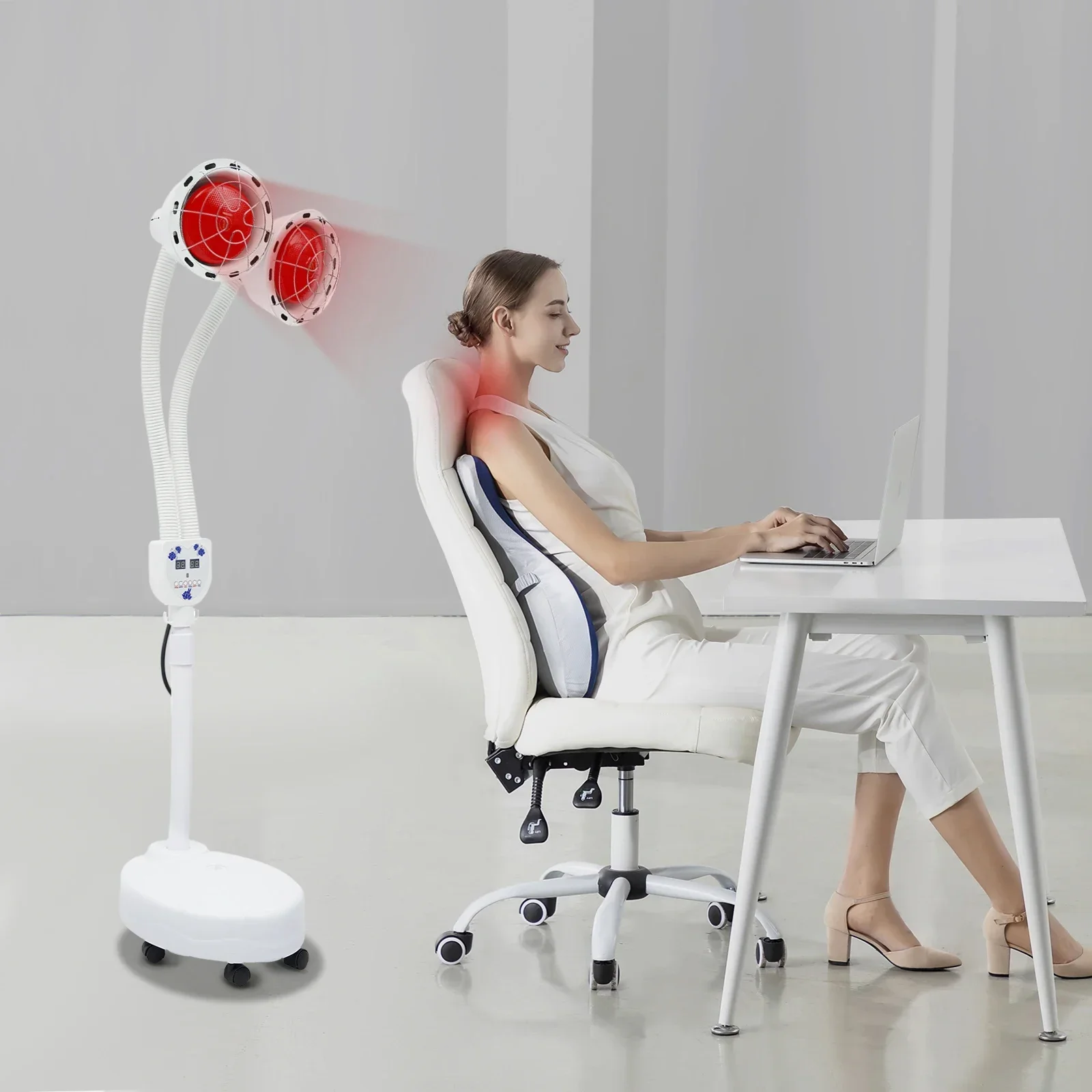 

BYMAOCAR 110V Double-Head Near-Infrared Heating Lamp with Stand, Infrared Heating Lamp for Pain Relief, Red Light Floor Lamp Set