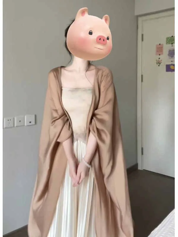 

Sweet Style Women's Summer New Long Sleeve Chiffon Sun Protection Shirt V-neck Coat with Sash for Skirt Shoulder Shawl