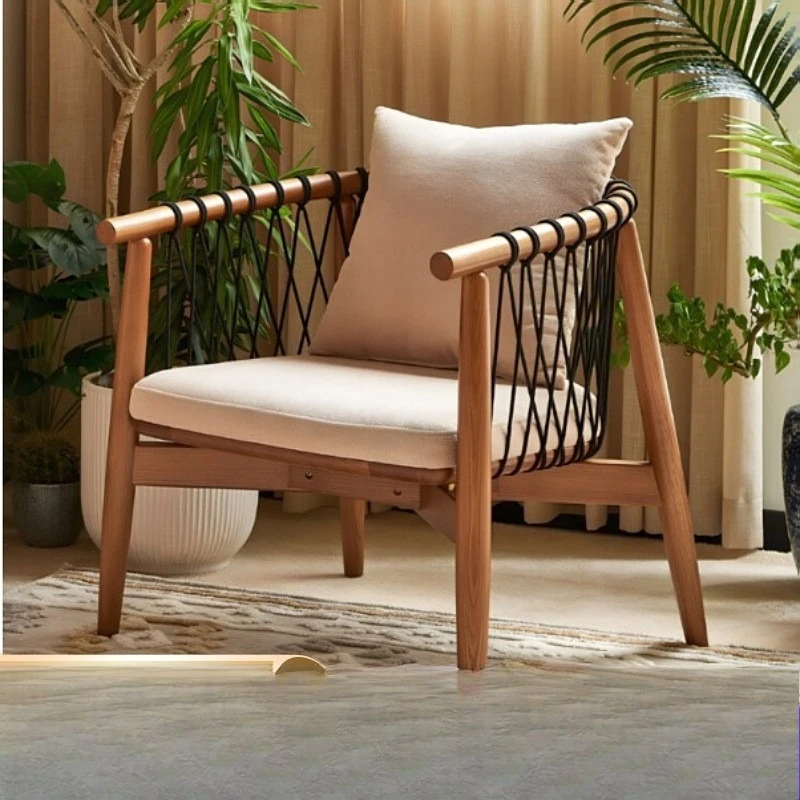 

Chair Medieval solid wood braided rope chair, North American ash wood chair stool wabi-sabi