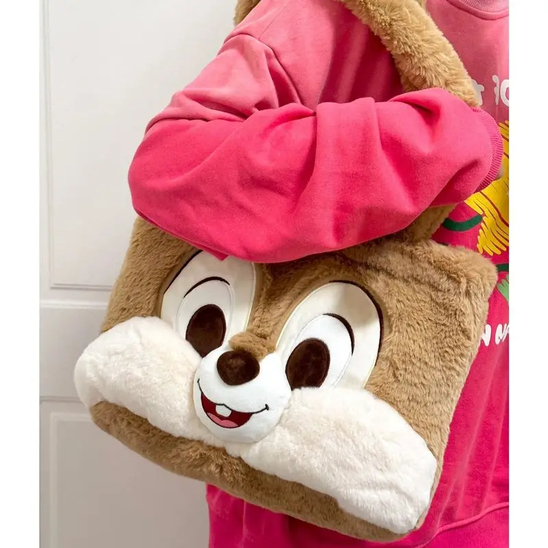 Disney Cute Chip Dale New Cute Creative Cartoon Pattern Fashion Personalized Large Capacity Soft Plush Handheld Shoulder Bag