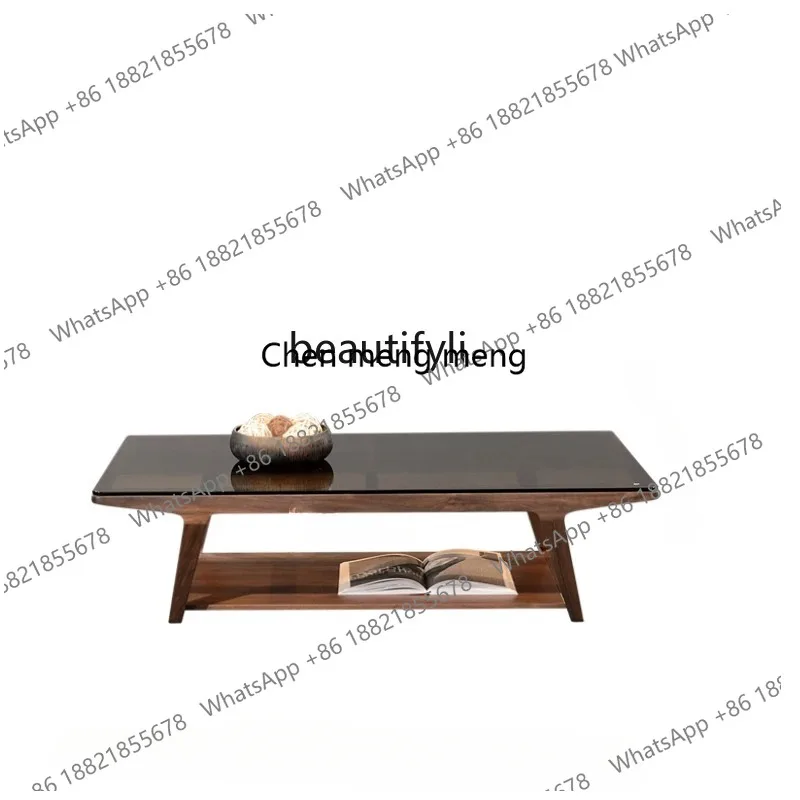 

Минималистичный журнальный столик из массива черного ореха с закаленным стеклом для гостиной, домашний, в стиле лофт, легкий люкс, для больших квартир