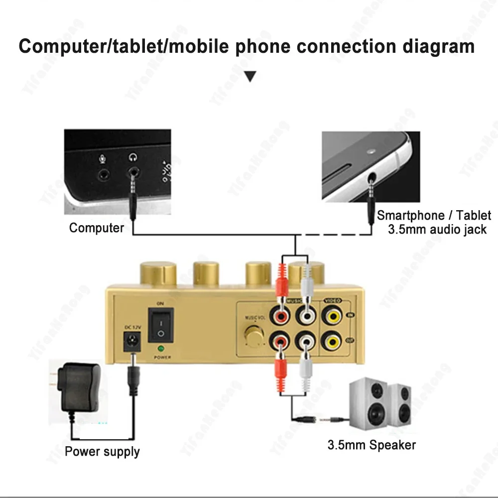 Karaoke Sound Mixer Professional Audio System Portable Sound Mixer Karaoke Dual Mic Inputs Audio Sound Mixer EU/US Plug