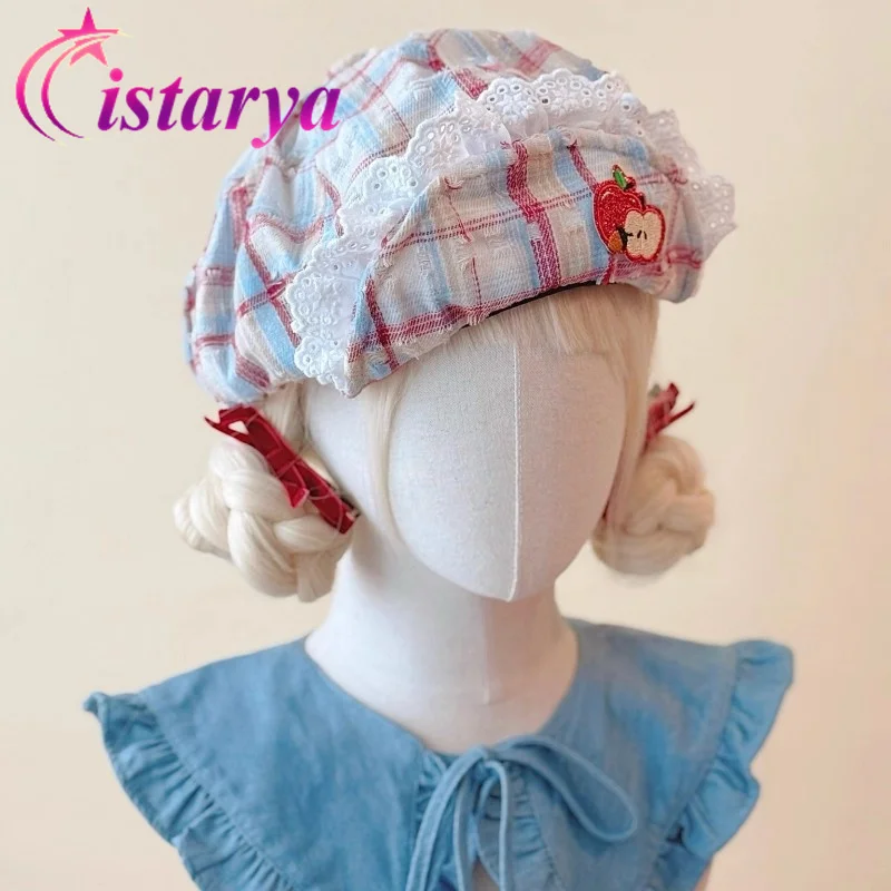 

Japaness Lolita Plaid Print Kawaii Beret Hat Harajuku Gothic Lace Striped Y2K Girs Caps Chic Streetwear Cloud Hats