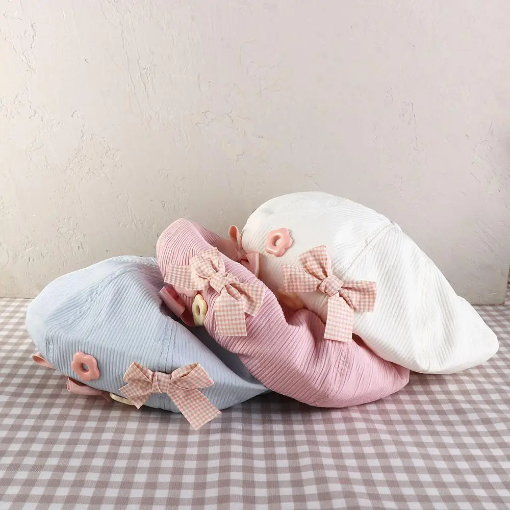 لطيف بلون القوس زهرة القبعات Y2k كلية نمط قبعة مثمنة القطن اليقطين قبعة الرسام قبعة الشتاء #4