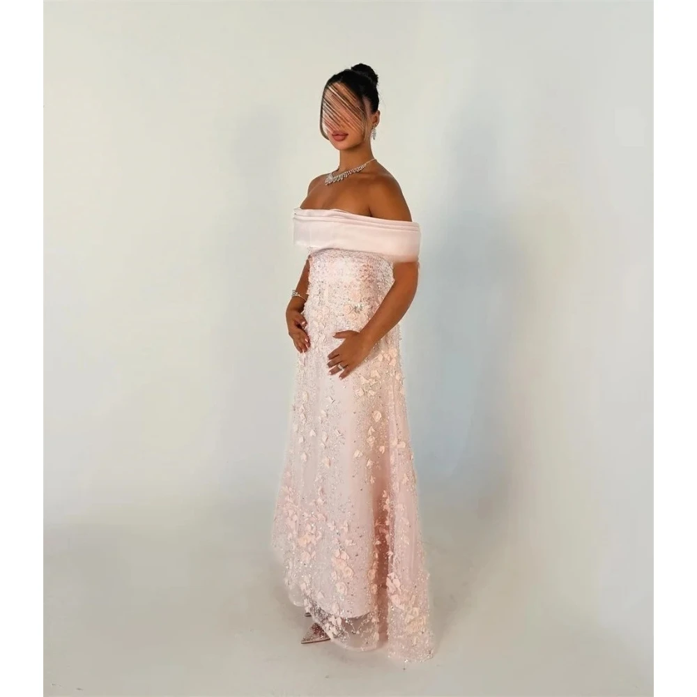 فستان حفلة موسيقية أنيق من التل مزين بالزهور 2025 قبالة الكتف من الساتان حورية البحر طول الأرض فساتين الحفلات الرسمية حسب الطلب
