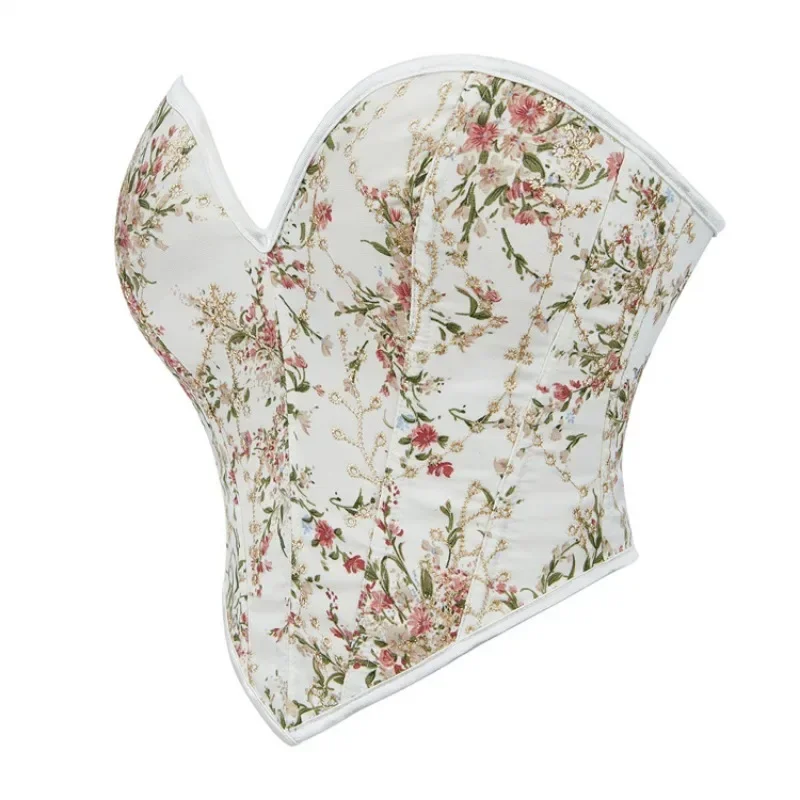 Women Corsets Lace-up Floral Embroidery Off Shoulder Sexy Bustier Overbust Crop Top Vest Corsele