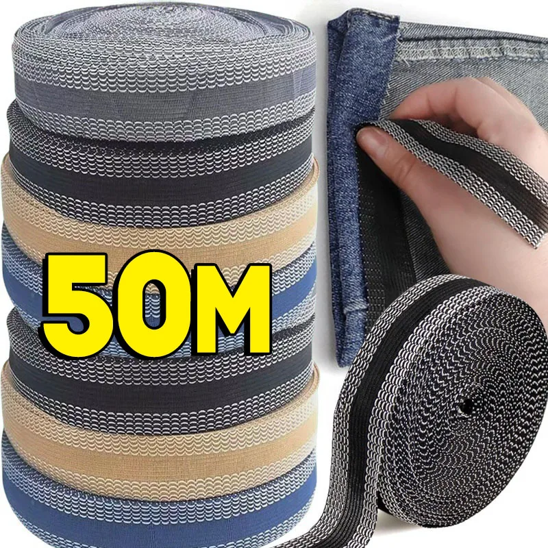 1/50M auto-adhésif pantalon ourlet pâte bande pantalon bord pâte fer-on pantalon raccourcir réparation Jean ourlet bande pour bricolage couture tissu