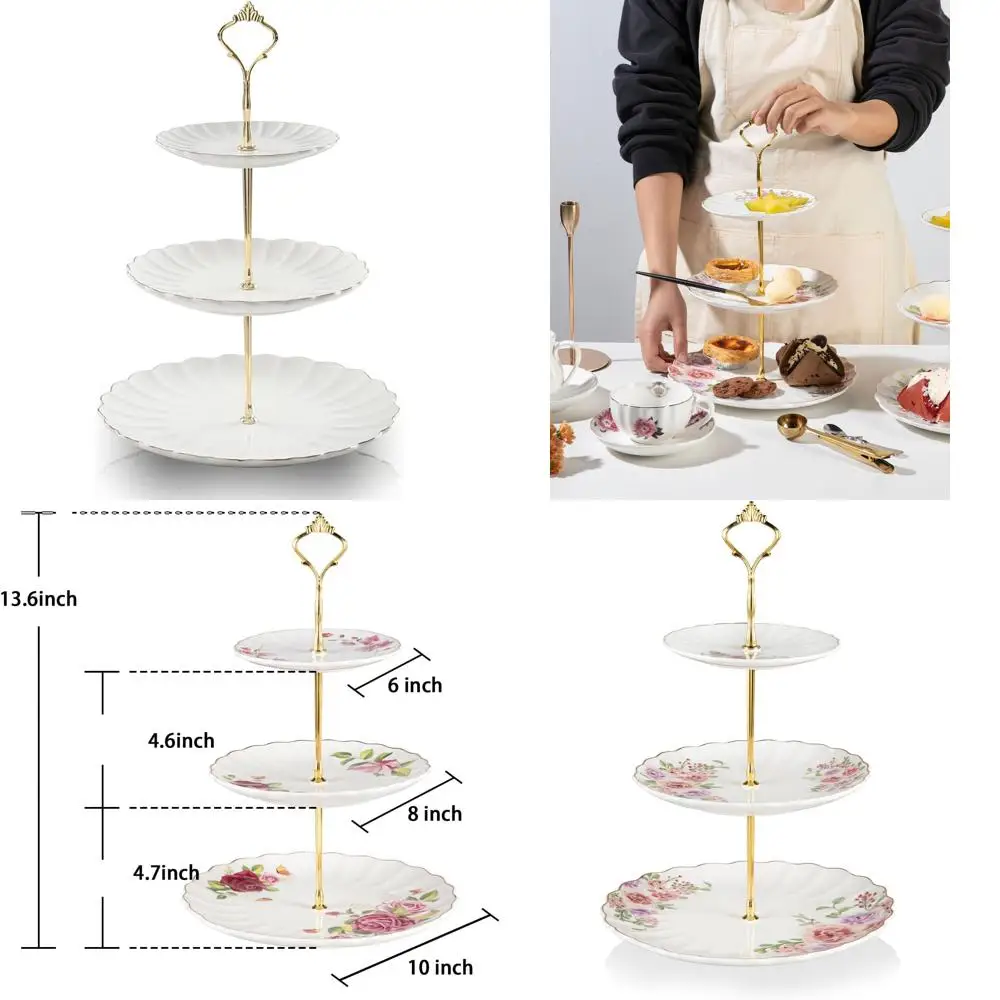 

Керамическая трехъярусная подставка для торта для свадеб, чая и дисплеев для десертов ярко-белого цвета