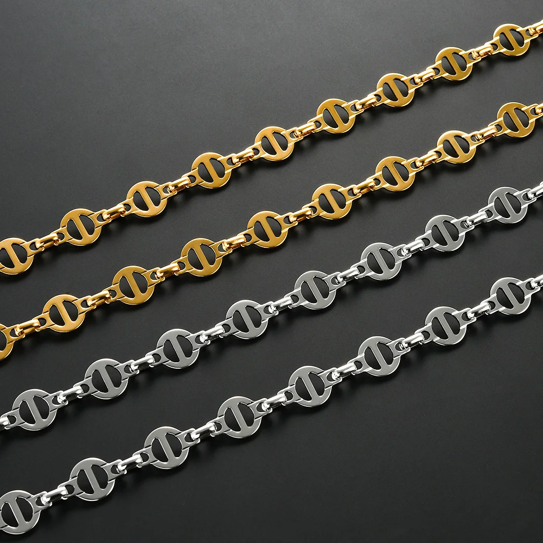 10.5mm Stainless Steel Chunky Hip Hop Coffee Bean Chains Men Women Gold Silver Choker Pig Nose Necklace Wholesale view 2