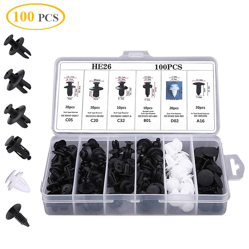 6 Sizes Auto Fastener Clip Plastic Clips Fasten Bumper Door For Cars 100pcs Trim Fitting Disassembly Tool Remove Retain Rivets