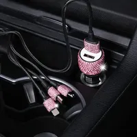 Bling 5V 2.1A USB Car Charger Dual Port Fast Adapter Pink Auto Decor Car Styling Diamond Car Accessories Interior for Women