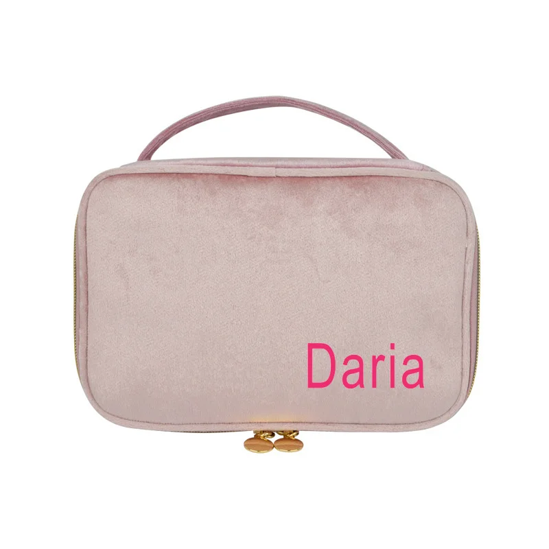 Personalized Name Velvet Cosmetic Brush Bag Women's Travel Cosmetics Storage Bag Custom Bridesmaid Gifts Ladies Makeup Bag