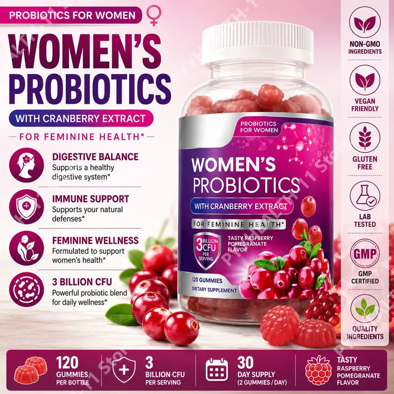 Probiotics for Women Gummies with Cranberry 6 Strains 3 Billion CFU for Digestive Health Vaginal Immune Support Feminine Health