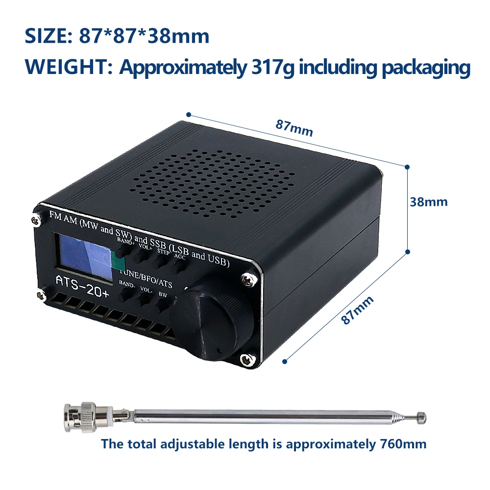 ATS-20+ SI4735 Ricevitore radio a banda d'onda completa Modulazione di frequenza AM (MW e SW) SSB (LSB e USB) che copre la radioband commerciale