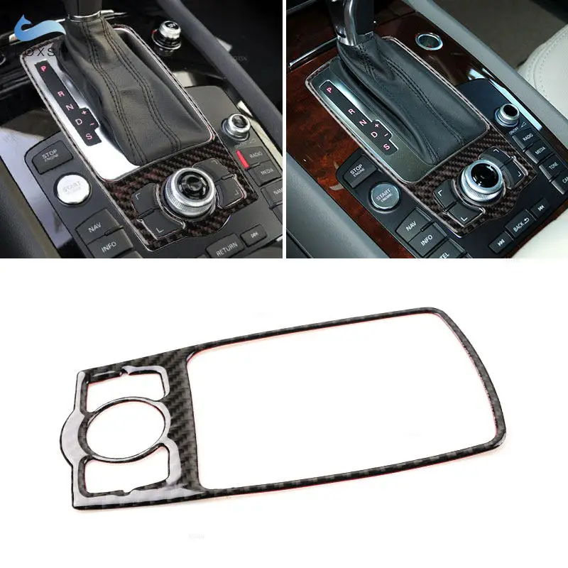 Car Soft Carbon Fiber Interior Accessories Center Gear Button Panel Frame Sticker Trim For Audi Q7 2007 2008 2009 2010-2015