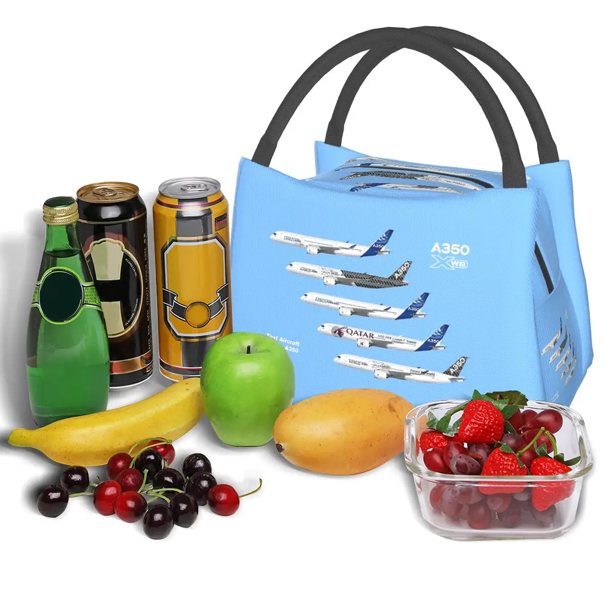 Airbus A350 Test Aircraft Fleet Illustration Lunch Bags Insulated Bento Box Resuable Lunch Tote Picnic Bags for Woman Office