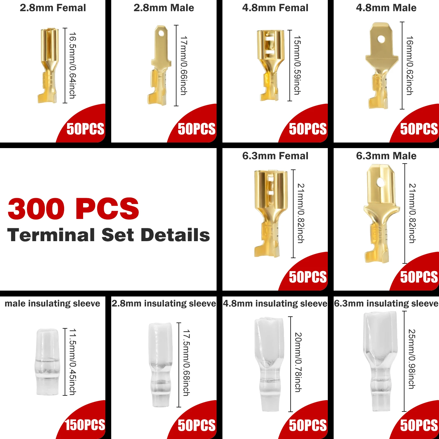 SN-58B Kit di strumenti di crimpatura da 300 pezzi Set di connettori per terminali aperti da 2,8/4,8/6,3 mm con terminali non isolati Pinze a crimpare AWG 23-16