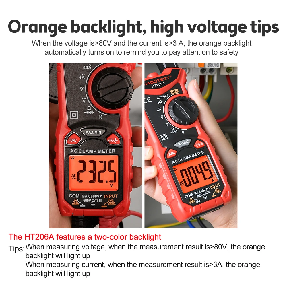 HT206A HT206B HT206D Digital Clamp Meter TRMS 6000count 600A DC AC Current AC/DC Voltage NCV Continuity Resistance Diode Hz Test