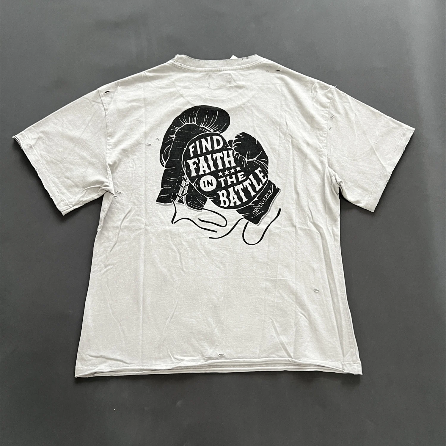 CHOOOSELF 26SS Washed Make Old Damaged Split Hem Hip Hop Print Outdoor Punk Style Tops Hole Tee T-Shirt for Men Clothing