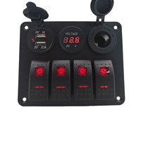 4 Gang 12-24V Rocker Switch Panel with 3.1A Dual USB Charger Digital Voltmeter Waterproof for Car Marine Boat Yacht