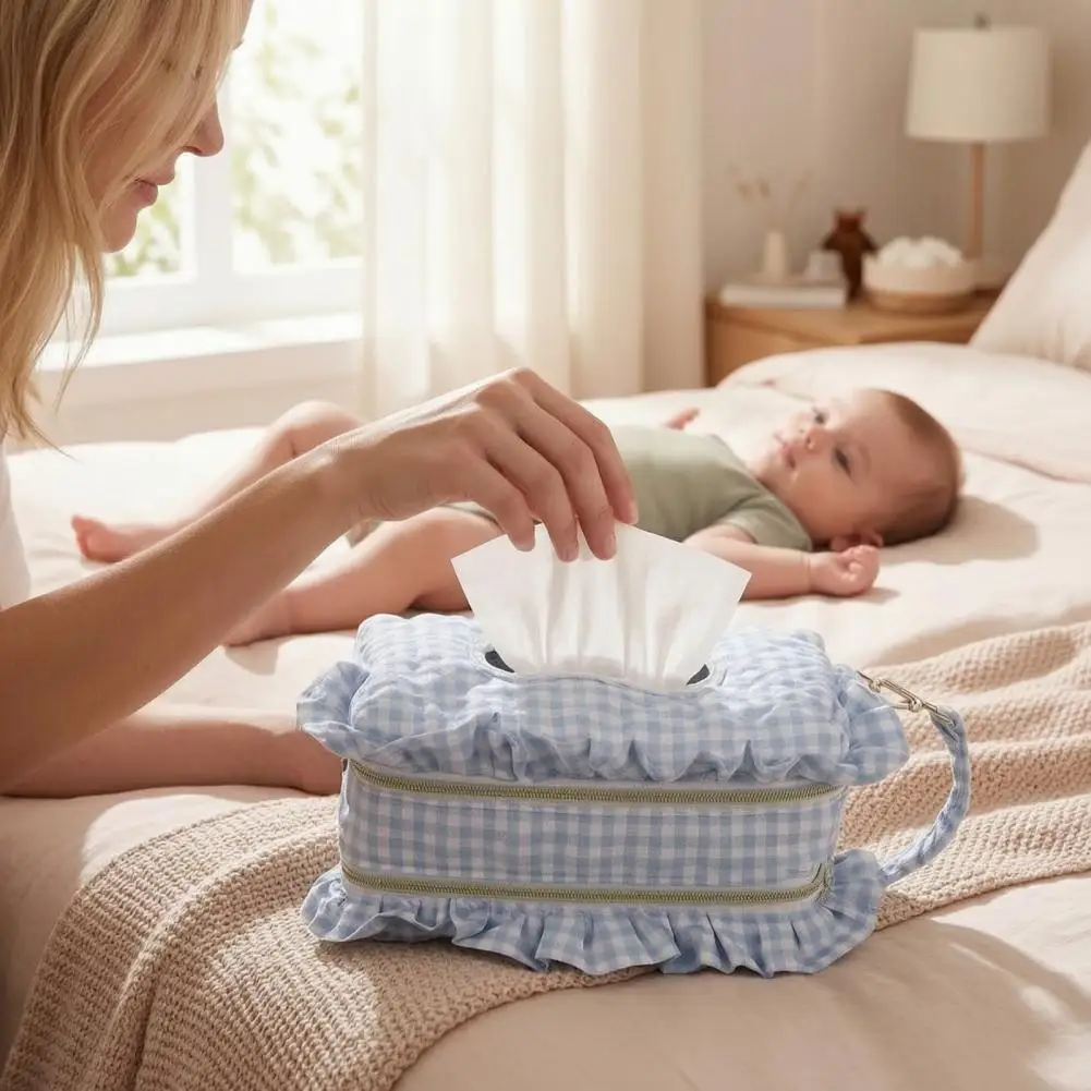 Baby Diaper Organizer Portable Wet Wipe Pouch Quilted Diaper Wipes Bag with Hanging Strap Dual Compartment Portable for Stroller