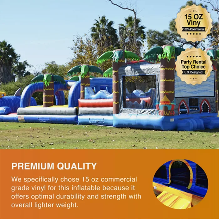 Commercial Grade Bounce House Shark Obstacle Course with Blower Inflatable Obstacle Course Inflatable Bounce House Combo