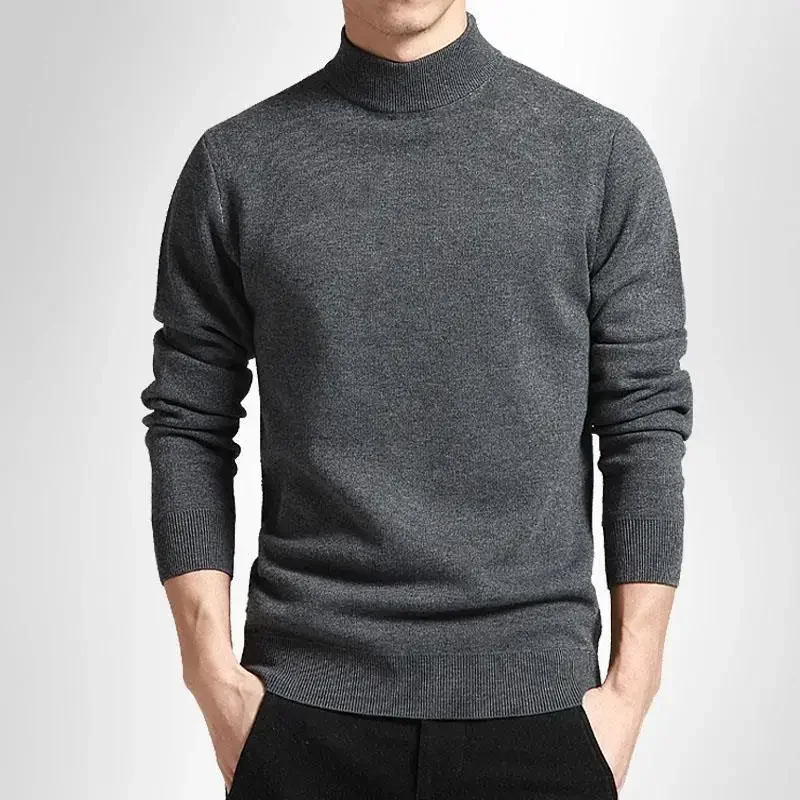 2024 European and American Men's New Fashion Simple Half-high Neck Solid Color Long-sleeved Knitted Sweater for Winter.