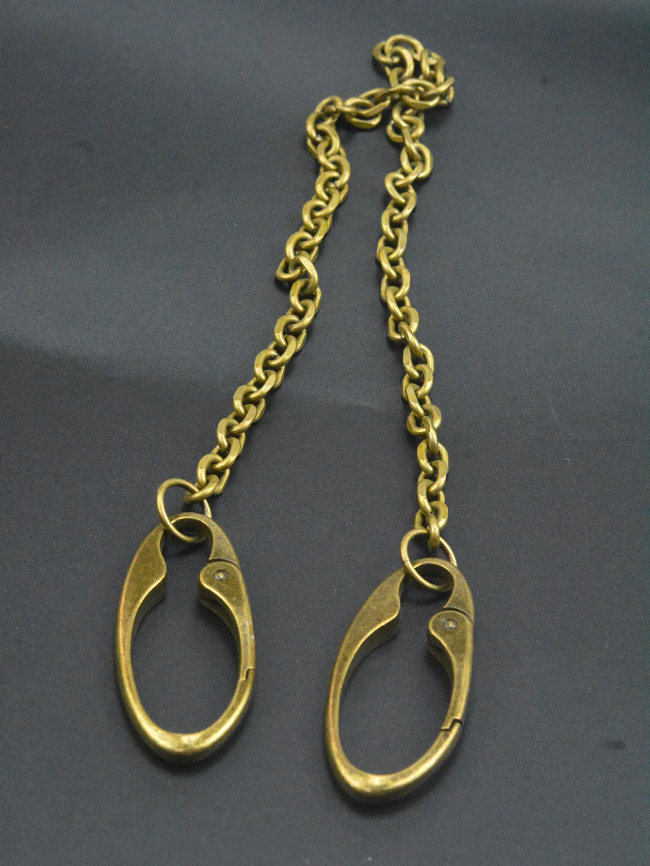 24 in long pants trucker biker jean 9mm carved oval anchor link chain dual  large spring carabiner keychain bronze - view 3
